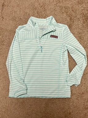 Vineyard Vines Mint & White Striped Quarter-Zip Pullover
